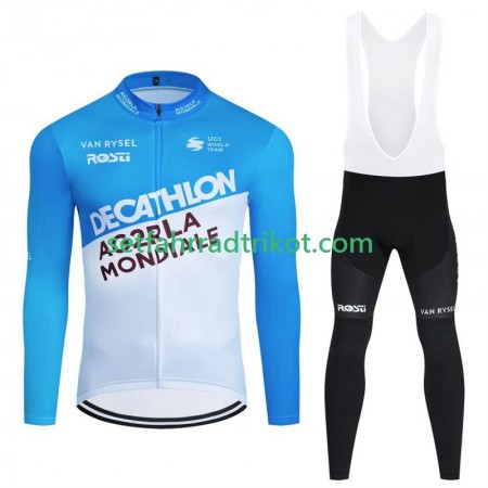 Decathlon Ag2R Radbekleidung Radtrikot Langarm + Lang Trägerhose Winter Thermal Fleece 2024